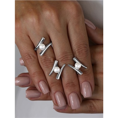 Колье из серебра с культивированным жемчугом и фианитами родированное 241-10-331р