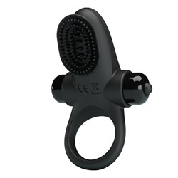 Черное эрекционное виброкольцо в клиторальной щеточкой Vibrant Penis Ring II
