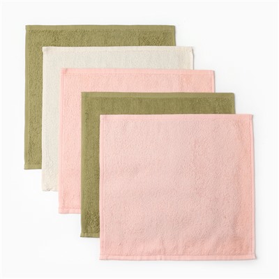 Салфетки махровые «Этель» Botanic, 5 шт., 30×30 см, хлопок 100%, зелёные/розовые