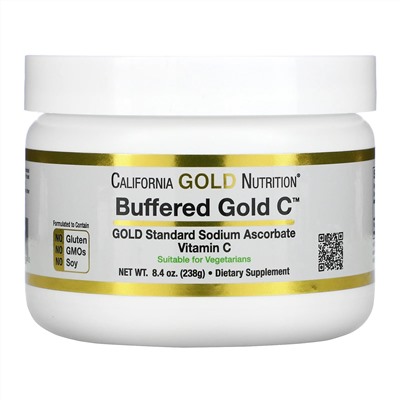 California Gold Nutrition, Buffered Gold C, некислый буферизованный витамин C в форме порошка, аскорбат натрия, 238 г (8,4 унции)