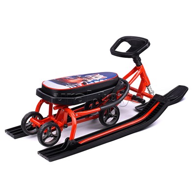 Игрушка Снегокат детский 111 "Mobile" с Т-образным толкателем и колесной базой (Котик на красном снегоходе)