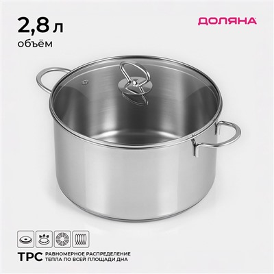 Кастрюля Доляна «Грейт», 2.8 л, капсульное дно, индукция, нержавеющая сталь