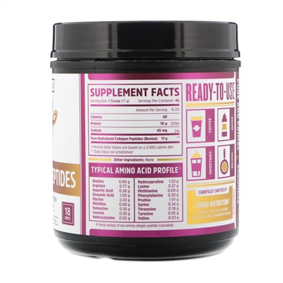 Zhou Nutrition, Пептиды коллагена, гидролизованный белок, без ароматизаторов, 510 г