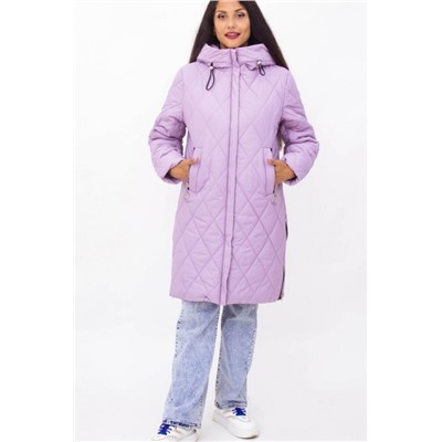 Демисезонная женская куртка удлиненная с капюшоном арт.2819 (Сиреневый)