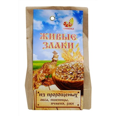 Живые злаки (хлопья) из пророщенных овса, пшеницы, ячменя, ржи 300 гр.