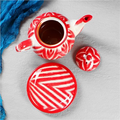 Набор чайный Шафран «Риштанская керамика», 9 предметов: чайник 800 мл, пиалы 6 шт. 300-500 мл, ляган, блюдце, разноцветный