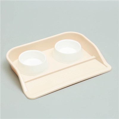 Миски с лотком «Феликс», 300 мл, 41×30×6 см, пластик, бежевый лоток, белые миски