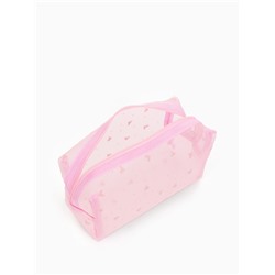 Косметичка женская HEARTS, с рисунком, сетка, на молнии, розовая