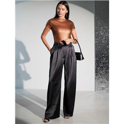 Футболка облегающая из хлопка в рубчик с вырезом лодочка с матовым покрытием металлик