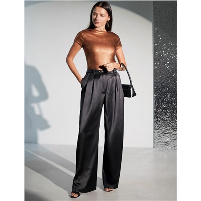 Футболка облегающая из хлопка в рубчик с вырезом лодочка с матовым покрытием металлик