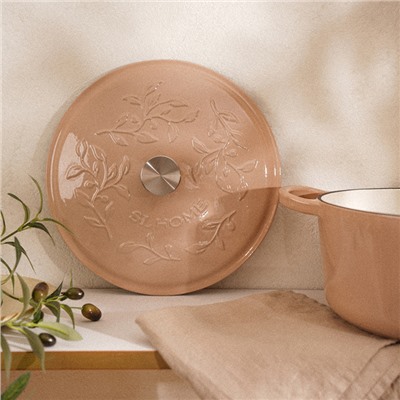 Кастрюля SL Home, 6 л, d=28 см, h=12.5 см, индукция, с эмалированным покрытием, чугун, бежевая