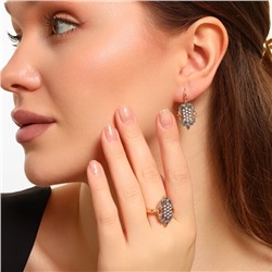 Комплект ювелирной бижутерии коллекция "Дубай" серьги и кольцо 18 р,  двойное покрытие позолота и вставка из посеребрения, вставка: фианиты, цвет: прозрачный, арт.314.108-18
