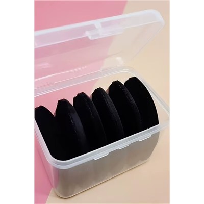 Kristaller Набор спонжей-пуховок в пластиковом контейнере для сухих и кремовых текстур, черный, 6 шт. KRISTALLER, 1199388