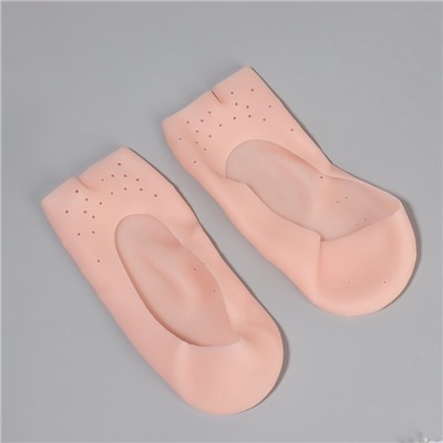 Носочки для педикюра, силиконовые, с перфорацией, с разделителем, универсальный размер, 17×7 см, бежевые