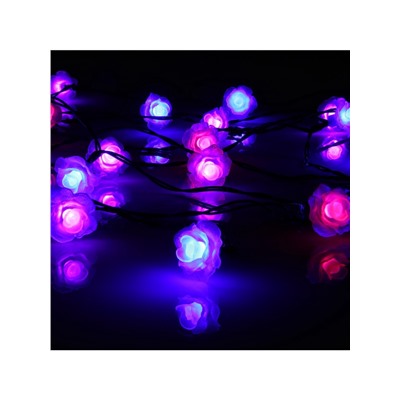 Гирлянда «Нить», 4.5 м, уличная, с насадками «Цветок», IP44, 30 LED, 2 режима, солнечная батарея, тёмная нить, свечение синее/фиолетовое/розовое