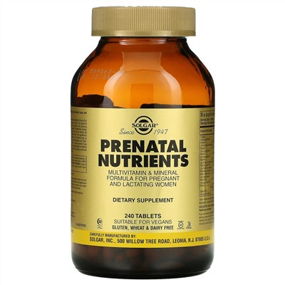 Solgar, Prenatal Nutrients, мультивитамины и мультиминералы, 240 таблеток