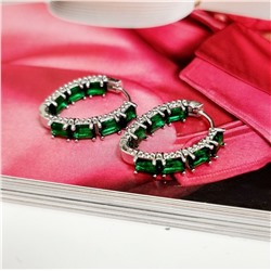 Уценка! Серьги ювелирная бижутерия, покрытие: посеребрение , цвет камня: зеленый, арт. 08.0661