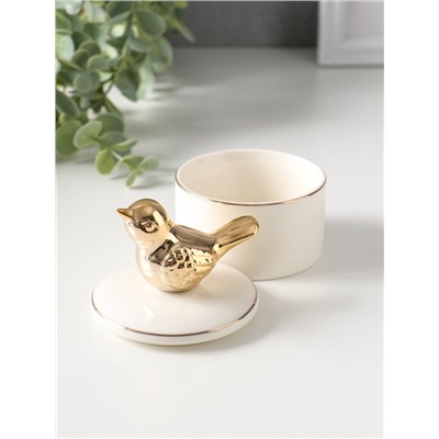 Шкатулка для украшений керамика с золотой линией «Птичка», с крышкой, 7×7×9 см