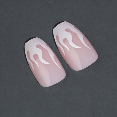 Накладные ногти «Fire», 12 шт., с клеевыми пластинами, форма балерина, розовые, белые