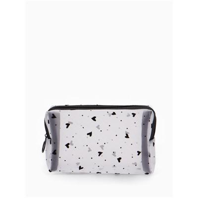 Косметичка женская HEARTS, с рисунком, сетка, на молнии, белая