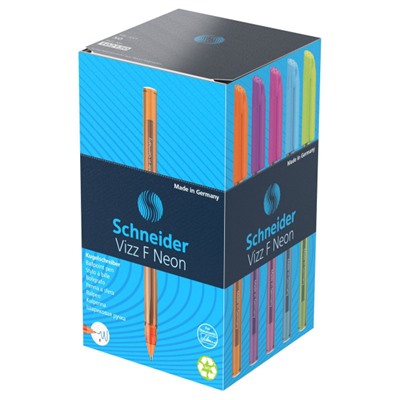 Ручка шариковая 0.8мм "Vizz F Neon" синяя, прозрачный корпус неон ассорти 102130 Schneider