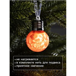 Ёлочный шар «Зимний узор красный», d=5 см, 1 LED, от батареек AG13×3, свечение тёплое белое