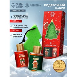 Новогодний подарочный набор косметики Happy new year: гель для душа 2 шт. × 100 мл, мочалка для тела, URAL LAB