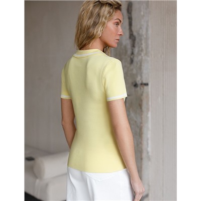 Джемпер с воротником-поло с коротким рукавом тонкой вязки из вискозы