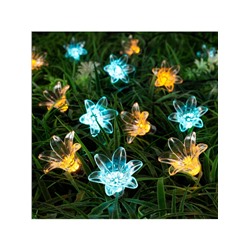 Гирлянда «Нить», 4.5 м, уличная, с насадками «Цветок», IP44, 30 LED, 2 режима, солнечная батарея, тёмная нить, свечение жёлтое/аквамарин