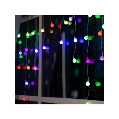 Гирлянда «Бахрома» 1.8×0.5 м с насадками «Шарики», IP20, прозрачная нить, 48 LED, свечение мульти (RG/RB), мигание, 220 В