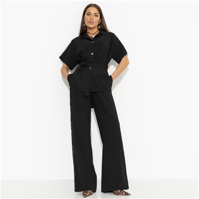 Брючный костюм с кружевными вставками, Престижная номинация (черный, 2 в 1, с поясом)