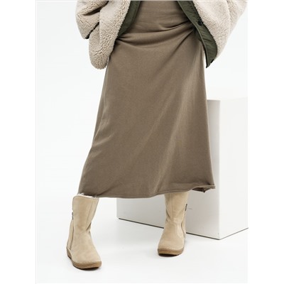 Полусапоги женские бежевые замшевые с замком на литой подошве