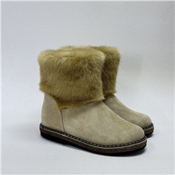 Унты женские бежевые короткие “Норка” замшевые на войлочной подошве