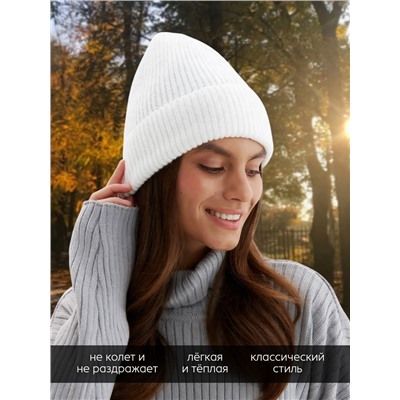 Шапка с подворотом женская MINAKU, размер 54-56, белая