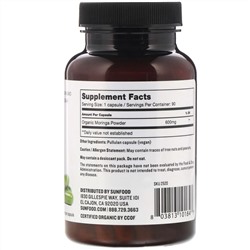 Sunfood, Moringa Capsules, 600 mg, 90 Capsules