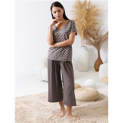 Укороченные широкие брюки кюлоты на резинке из 100% хлопка