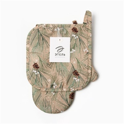 Набор Spruce branches Варежка-прихватка новогодняя 20×28 см, прихватка 19×19 см, 100% хл, ватин 250 г/м²