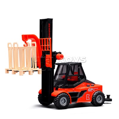 Погрузчик с прицепом и цистернами (свет, звук) в коробке (красный)