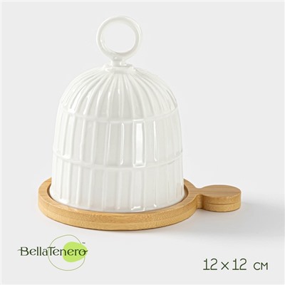 Лимонница BellaTenero, 12×12 см, на деревянной подставке, фарфор, белая