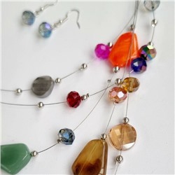 Комплект колье и серьги, цвет камней: разноцветные, арт.204.169