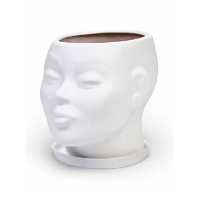 Декоративный горшок для цветов «Голова», керамический, 1.3 л, 16×16×14 см, белый