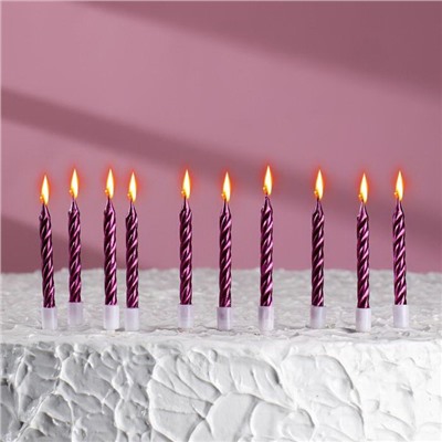 Свечи для торта 7см "Металлик" фиолетовые с подставками (упаковка 10 шт.)