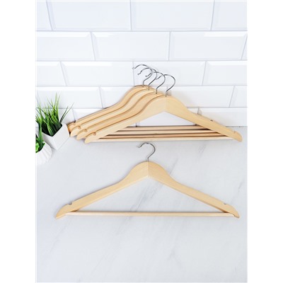 Вешалка для одежды деревянная набор 5 штук 44,5 см / P66R-beige /уп 24/ под резинку