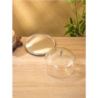 Тортовница со стеклянной крышкой, 20.5×20.5×16 см, нержавеющая сталь