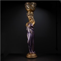 Фигура с кашпо «Девушка с цветами», 23×25×104 см, гипс, цвет бронзовый, фиолетовый
