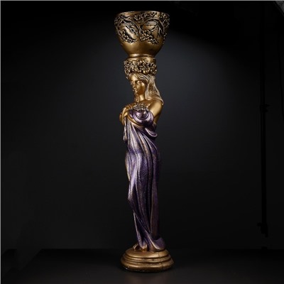 Фигура с кашпо «Девушка с цветами», 23×25×104 см, гипс, цвет бронзовый, фиолетовый