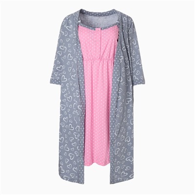 Комплект женский (сорочка/халат) для беременных, цвет серый, размер 54