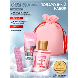 Подарочный набор косметики в мешке: крем для рук, пилочка, гель для душа, аромат малиновый коктейль, URAL LAB