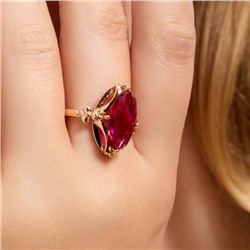 Кольцо 17 р ювелирная бижутерия коллекция "Дубай", покрытие позолота, вставка: фианит, цвет: малиновый, арт.314.932-17