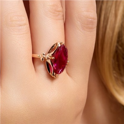 Кольцо 18 р ювелирная бижутерия коллекция "Дубай", покрытие позолота, вставка: фианит, цвет: малиновый, арт.314.932-18